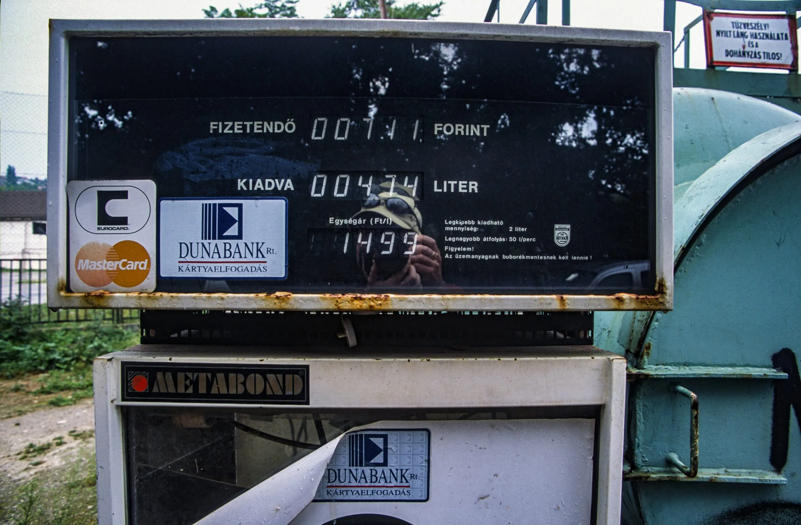 a machine that has a lot of stickers on it