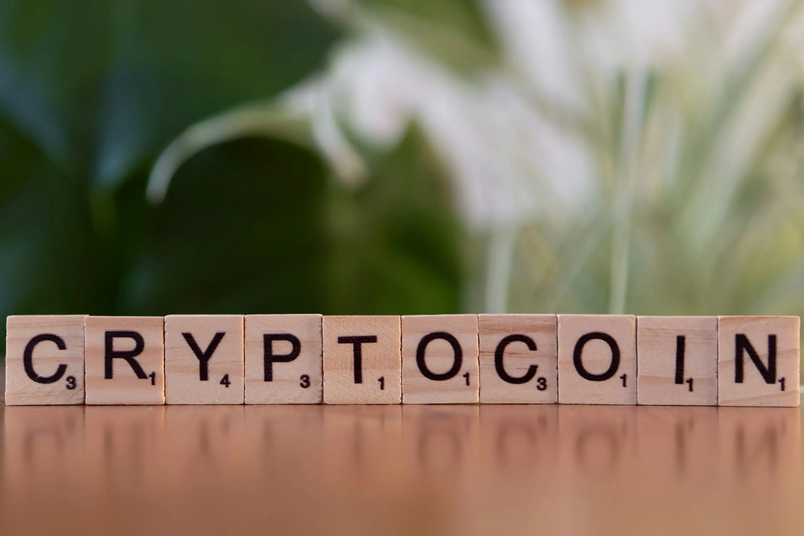 A wooden block spelling crypt on a table