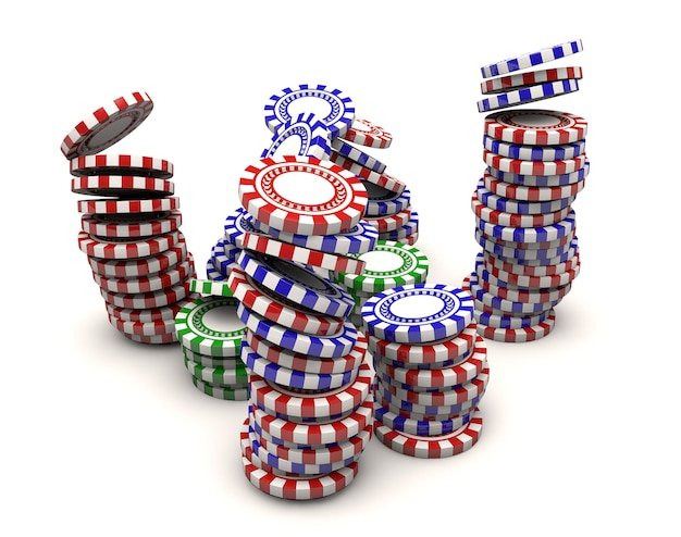 3d render Poker chips falling