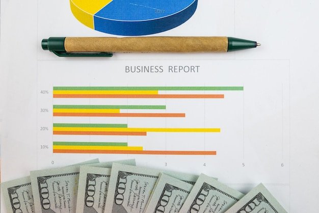 Accounting charts and charts Pen on paper charts Business report analysis income Financial concept