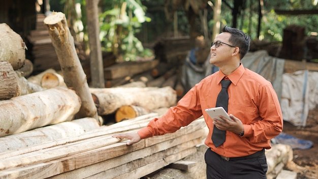 Asian businessman wood craft