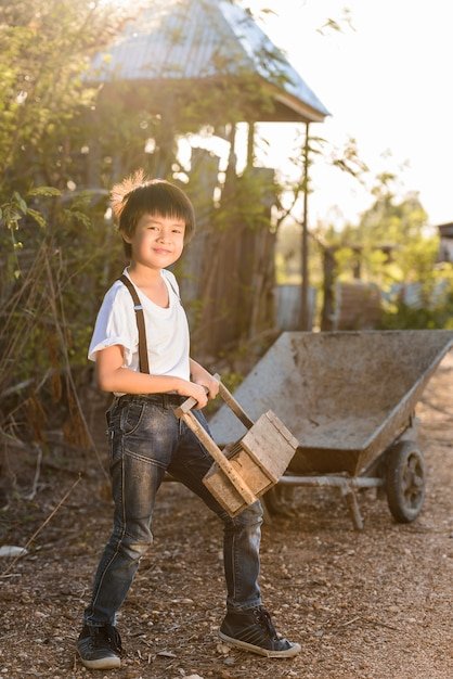 Boy Vintage Style playing wooden Toolbox