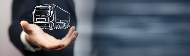 Business man draw truck transportation