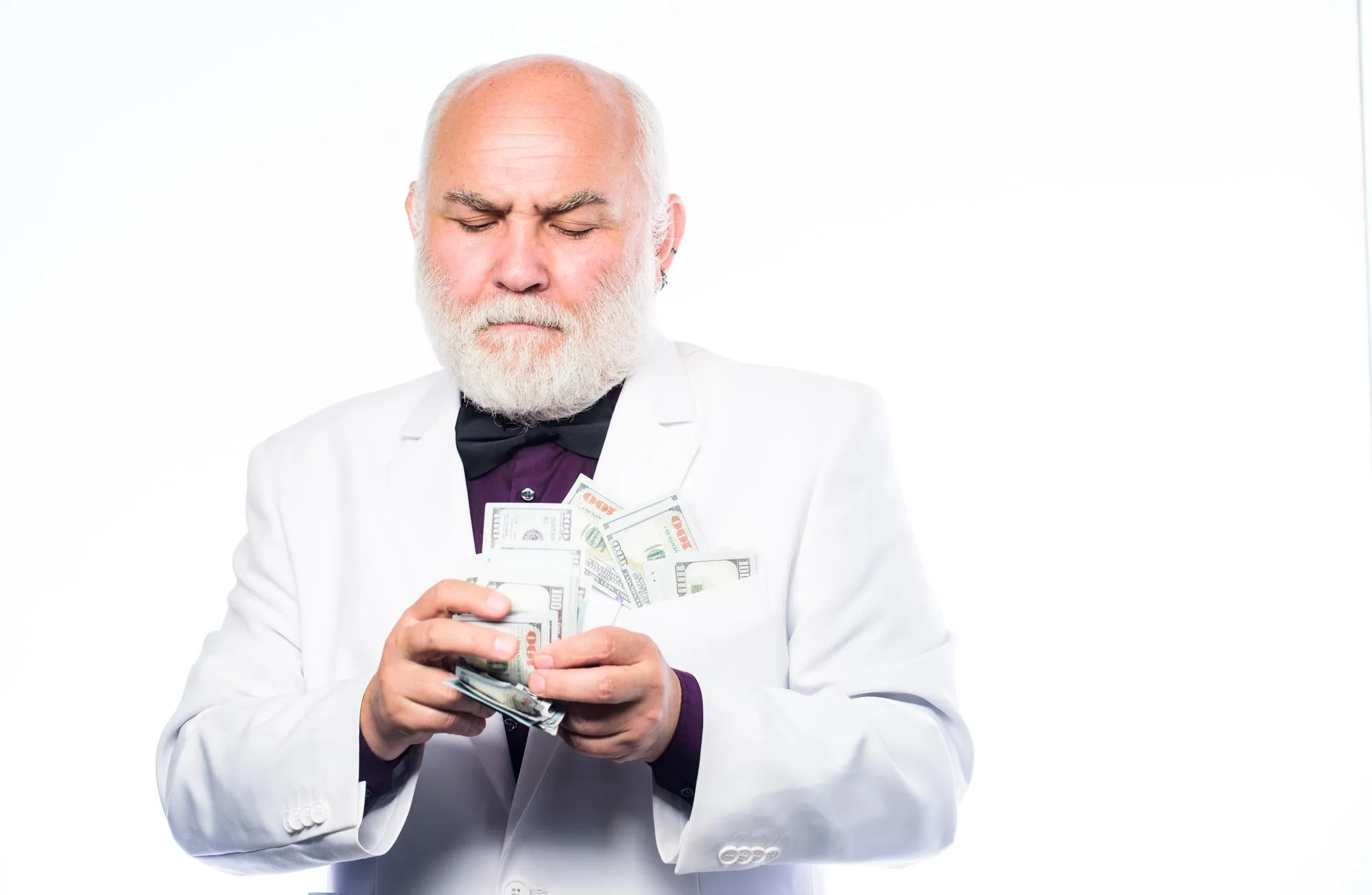 Cash security Rich grandfather and heritage Successful businessman Banking and money savings Richness and wellbeing Savings system Senior man pensioner hold cash money Earn money profit