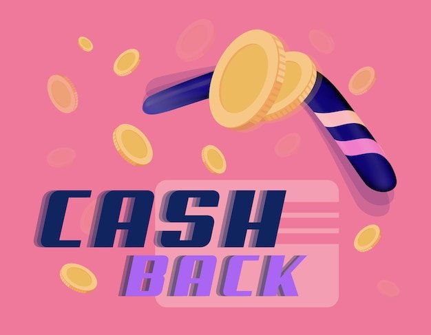 Cashback inscription coins on a pink background