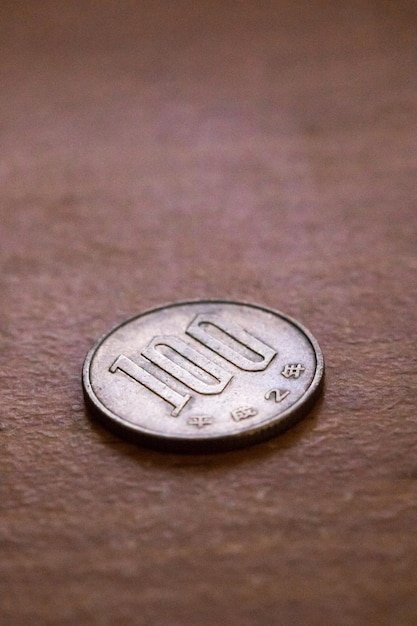 Close-up of coin on table