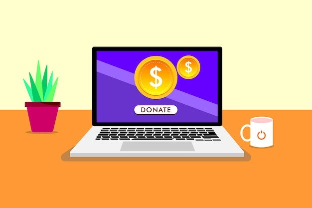 Donate your money for charity Donation web page on a laptop display