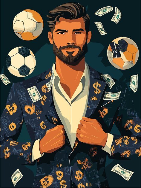 Dynamic Sports Entrepreneur Surrounded by Dollar Symbols