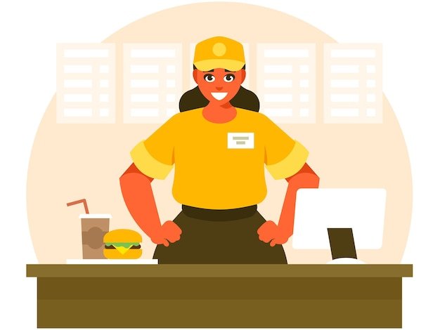 Fast food female worker in work clothes Vector graphics