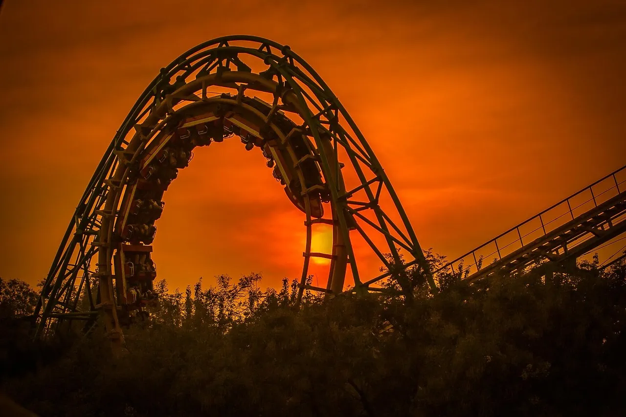 roller coaster, amusement park, nature, sunset, dusk, amusement ride, funfair, carnival, shijingshan, beijing, china