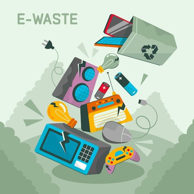 Hand drawn e-waste illustration