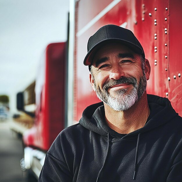 handsome truck driver standing outside
