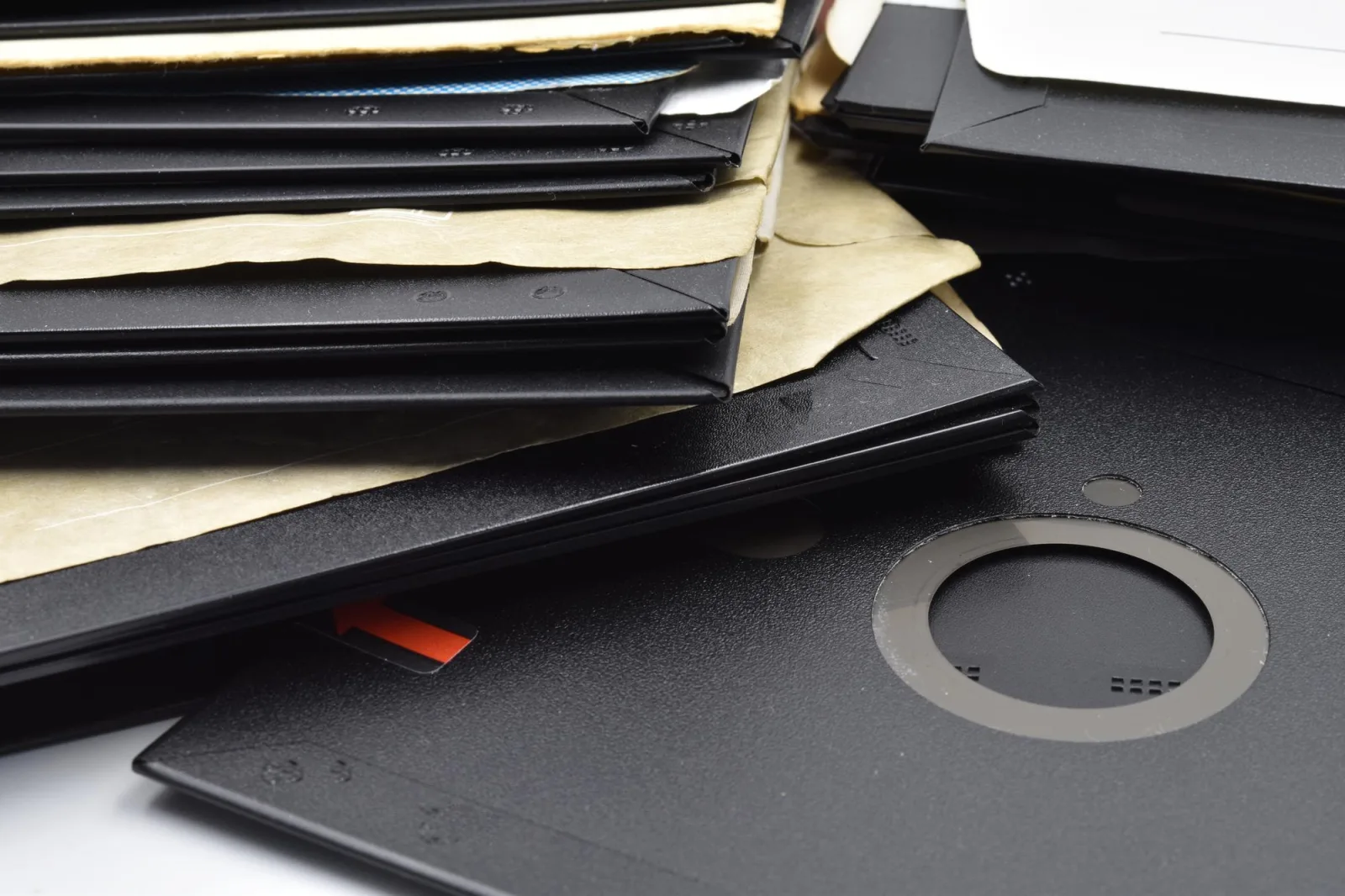 High angle view of floppy disks