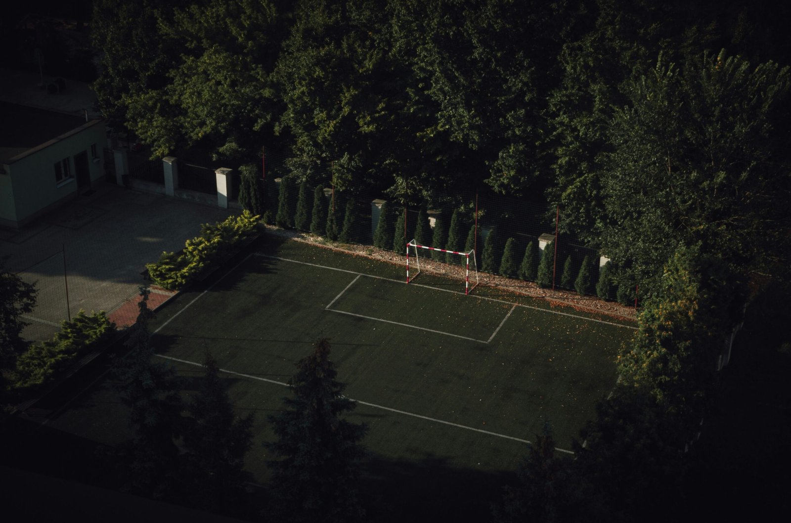 a basketball court at night