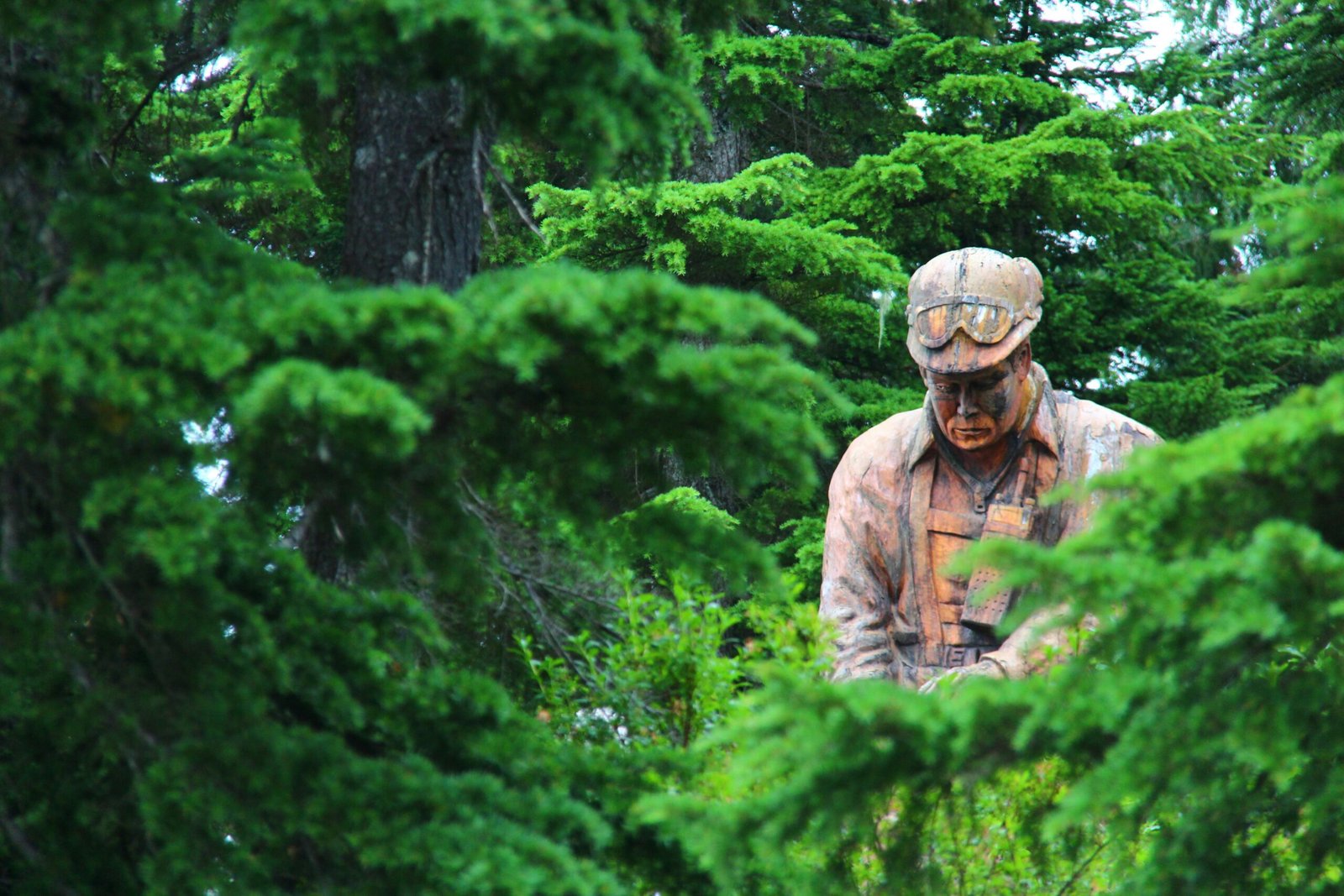 A man is camouflaged in lush greenery.