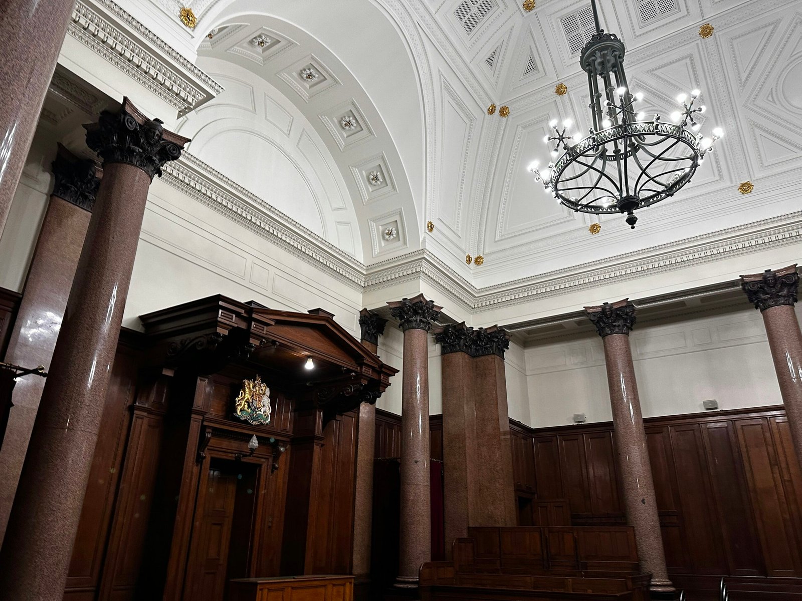a chandelier hanging from the ceiling of a building