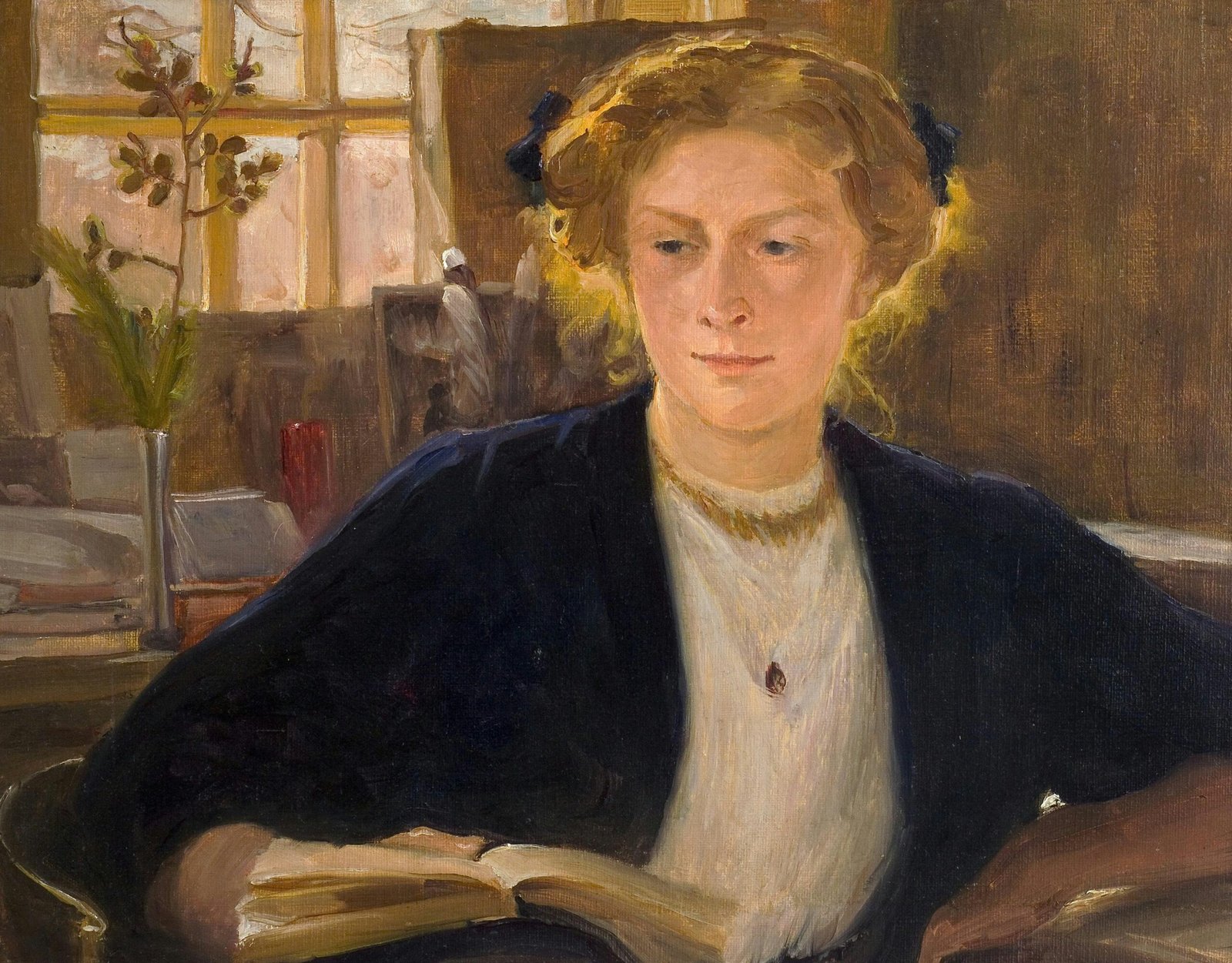 Title: Aholan ateljeessa (neiti Selin) Creator: Venny Soldan-Brofeldt Date: 1899 Providing institution: Järvenpää Art Museum Aggregator: National Library of Finland Providing Country: Finland CC0 Aholan ateljeessa (neiti Selin) by Venny Soldan-Brofeldt - Järvenpää Art Museum, Finland - CC0.