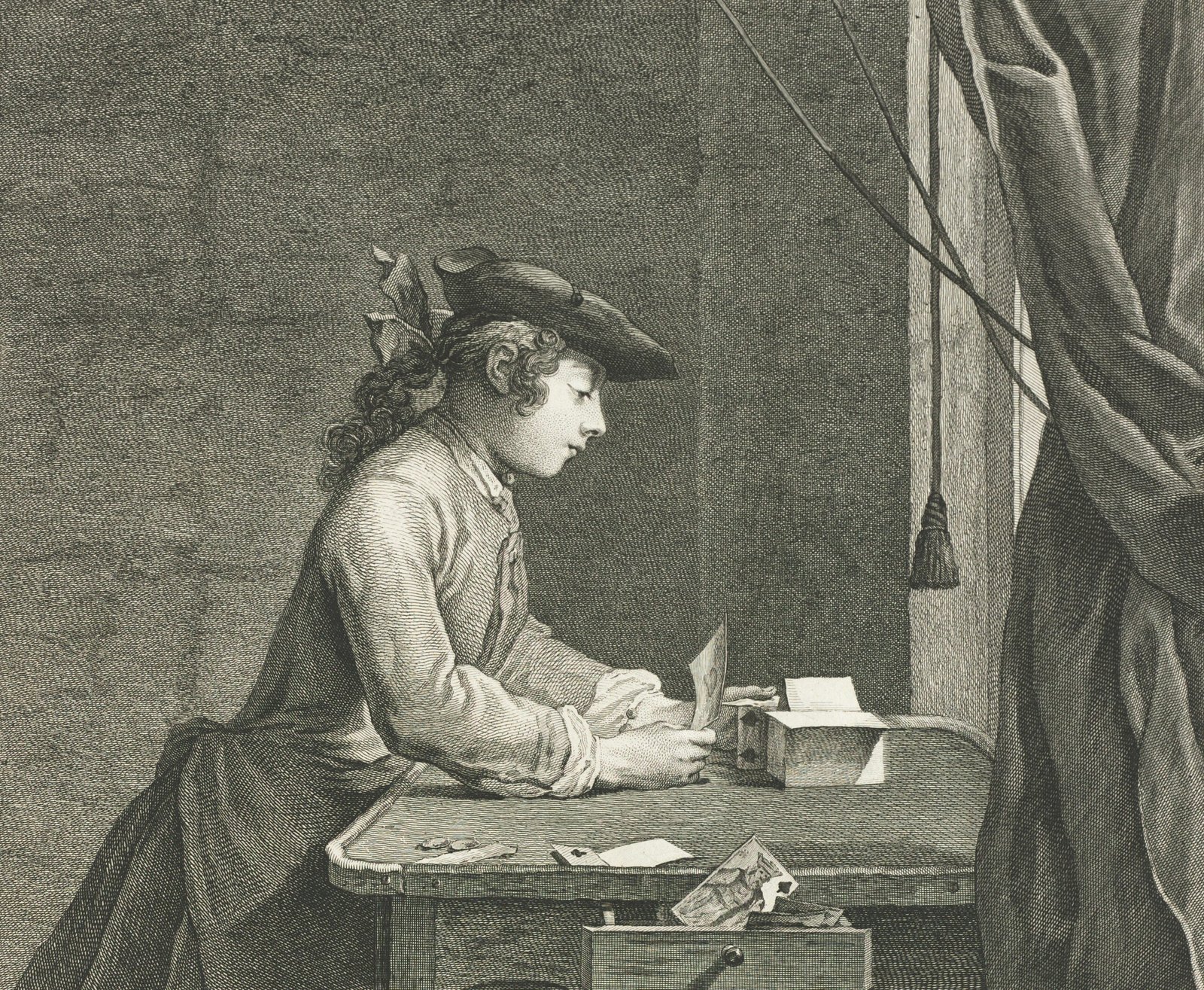 House of Cards c. 1737 Pierre Filloeuil (French, 1696–after 1734) after Jean-Siméon Chardin (French, 1699–1779) France, 18th century engraving Sheet: 42.1 x 57.1 cm (16 9/16 x 22 1/2 in.); Platemark: 27.5 x 31.1 cm (10 13/16 x 12 1/4 in.) John L. Severance Fund 1995.265