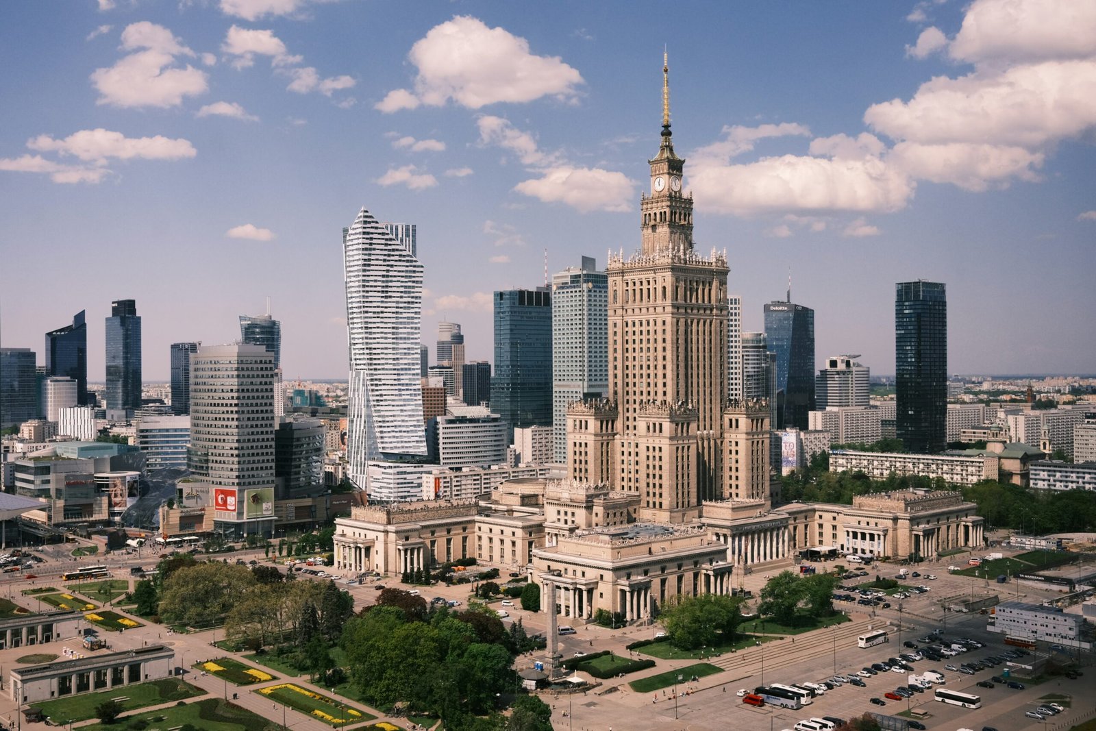 A view of a large city with tall buildings
