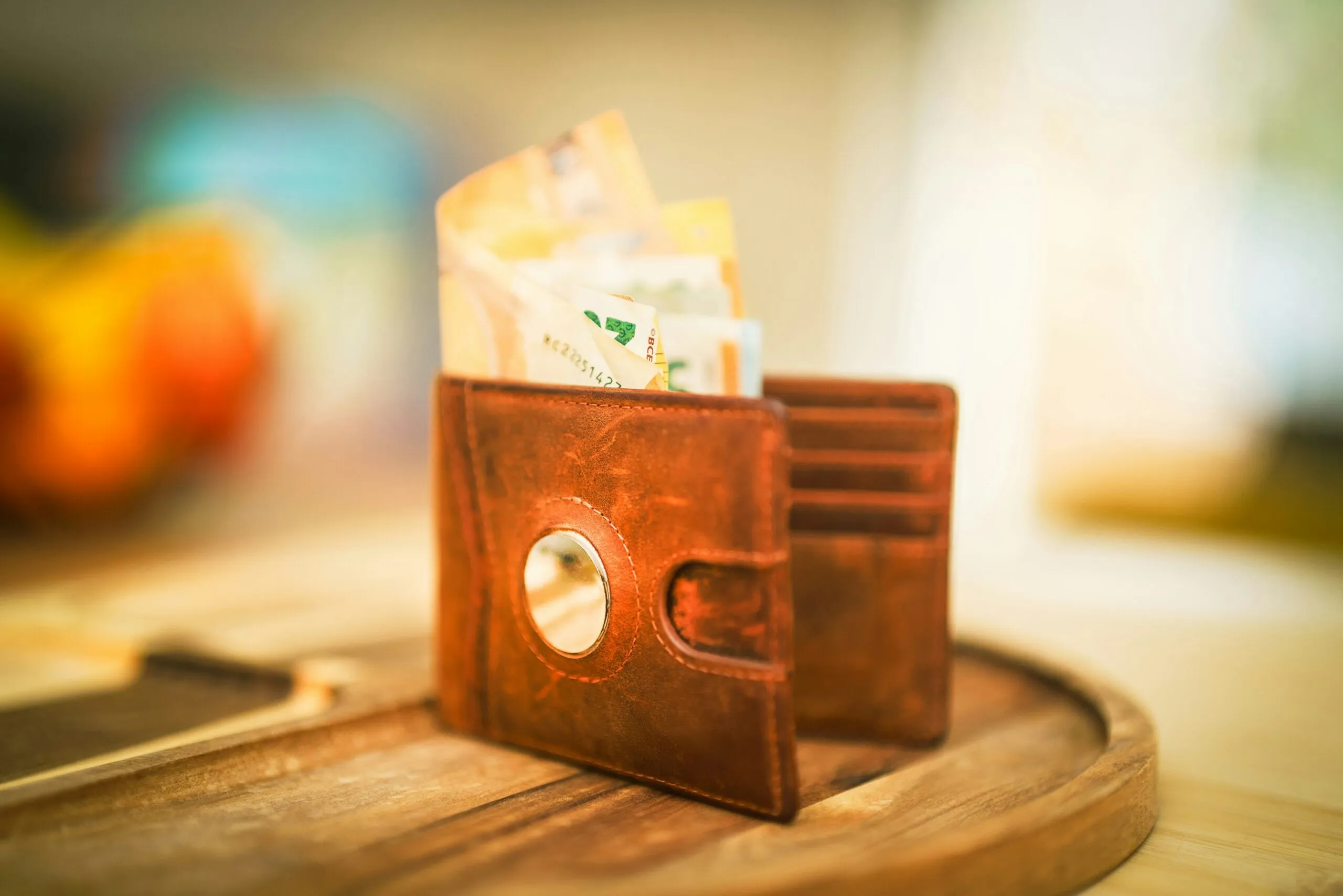 A wallet with money sticking out of it