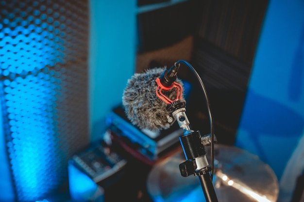 Instruments and microphones in a home recording studio