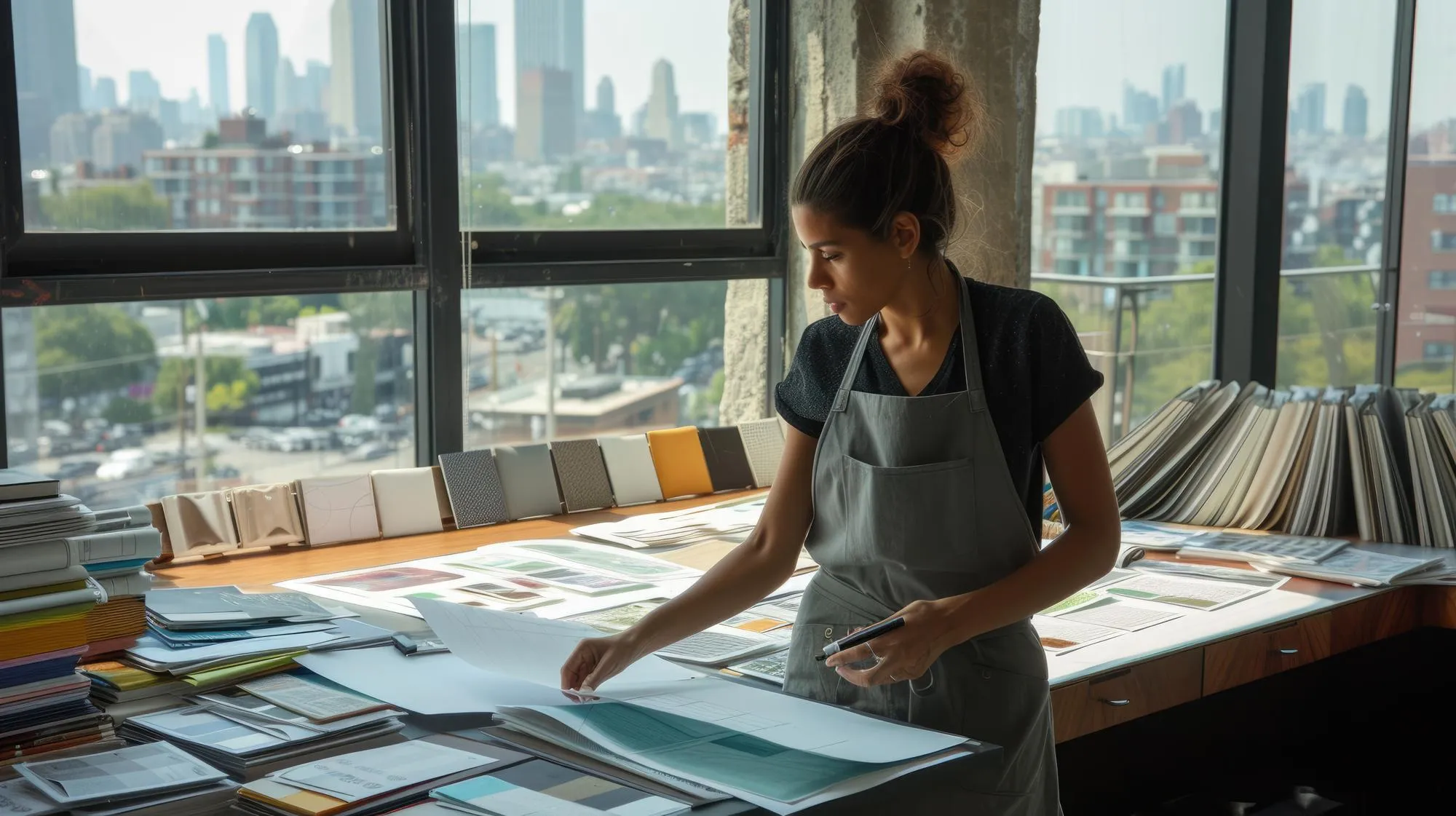 Interior Designer Assessing Fabric Samples AIG41