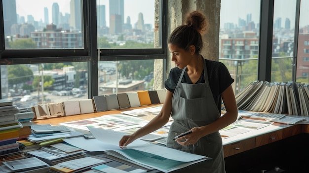 Interior Designer Assessing Fabric Samples AIG41