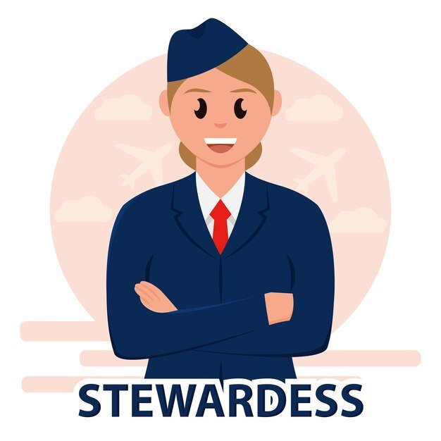 Isolated cute female stewardess character Profession Vector illustration