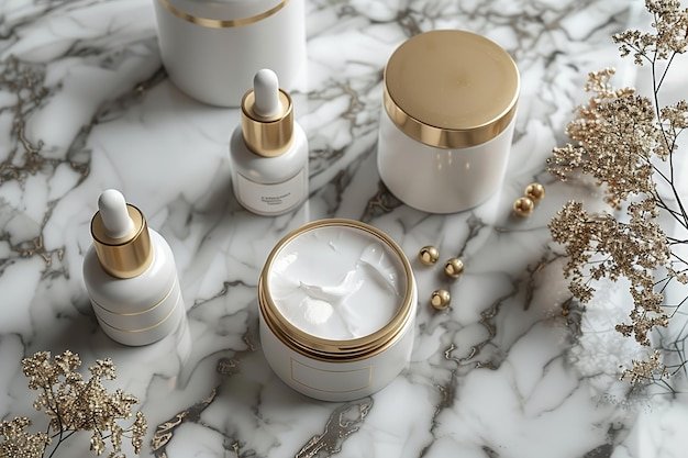 Luxury Skincare Products on Marble Background