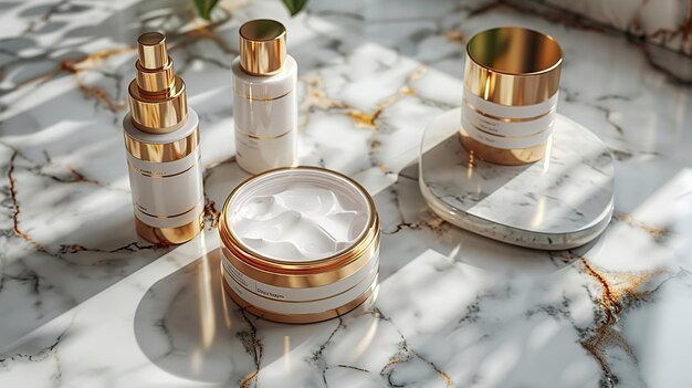 Luxury Skincare Products on Marble Surface
