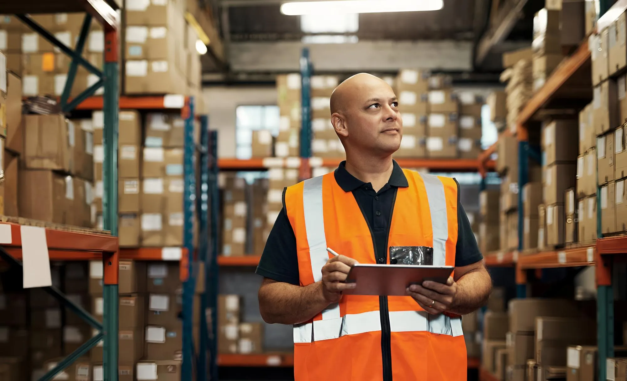 Manager or person on digital app for package or storage boxes inspection