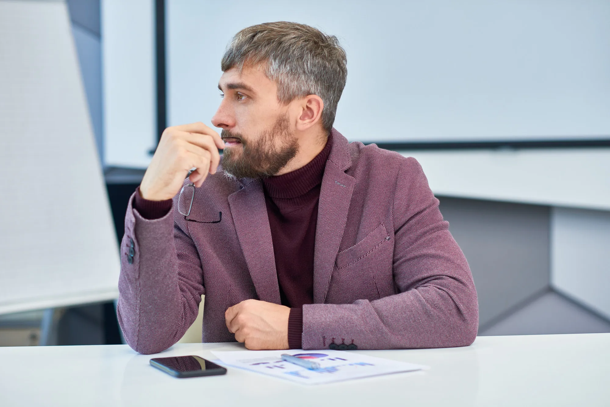 Modern Business Expert Listening in Meeting
