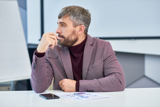 Modern Business Expert Listening in Meeting