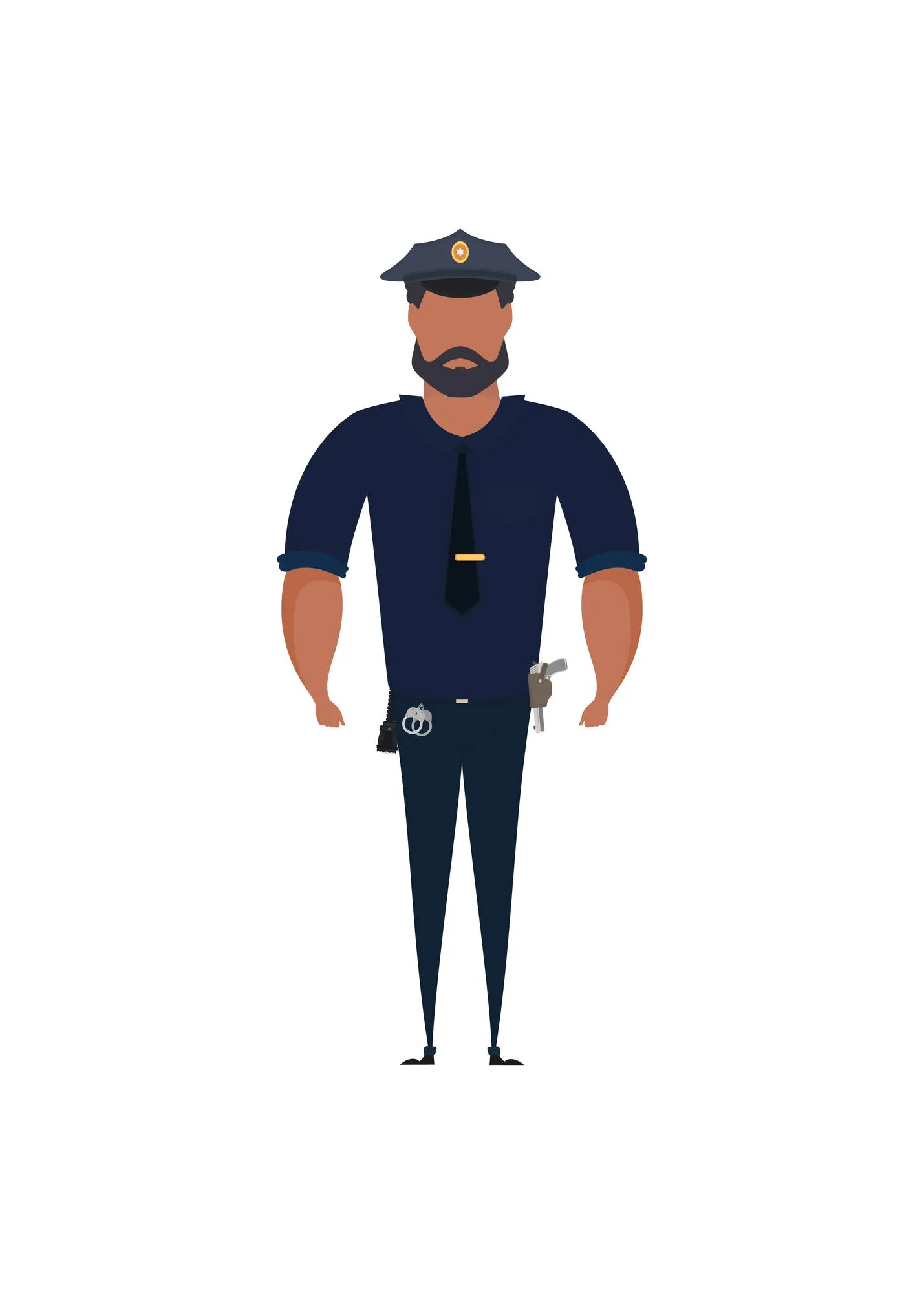 Police officer in uniform standing in front view Profession people concept Job at police station Vector