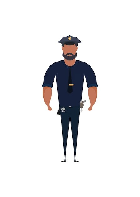 Police officer in uniform standing in front view Profession people concept Job at police station Vector