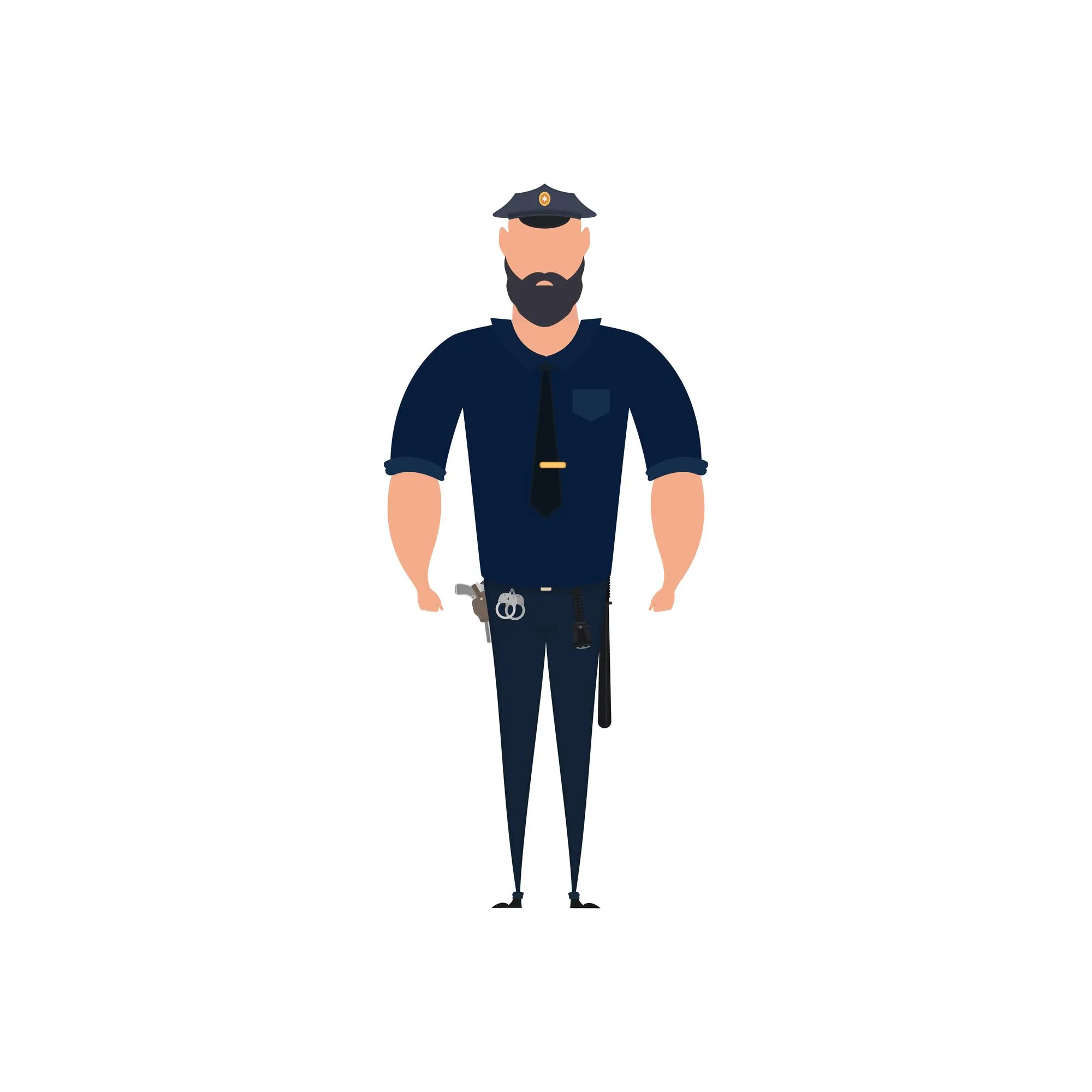 Police officer vector Policeman profession cop guard character or security man flat icon isolated on white background Patrolman in uniform illustration