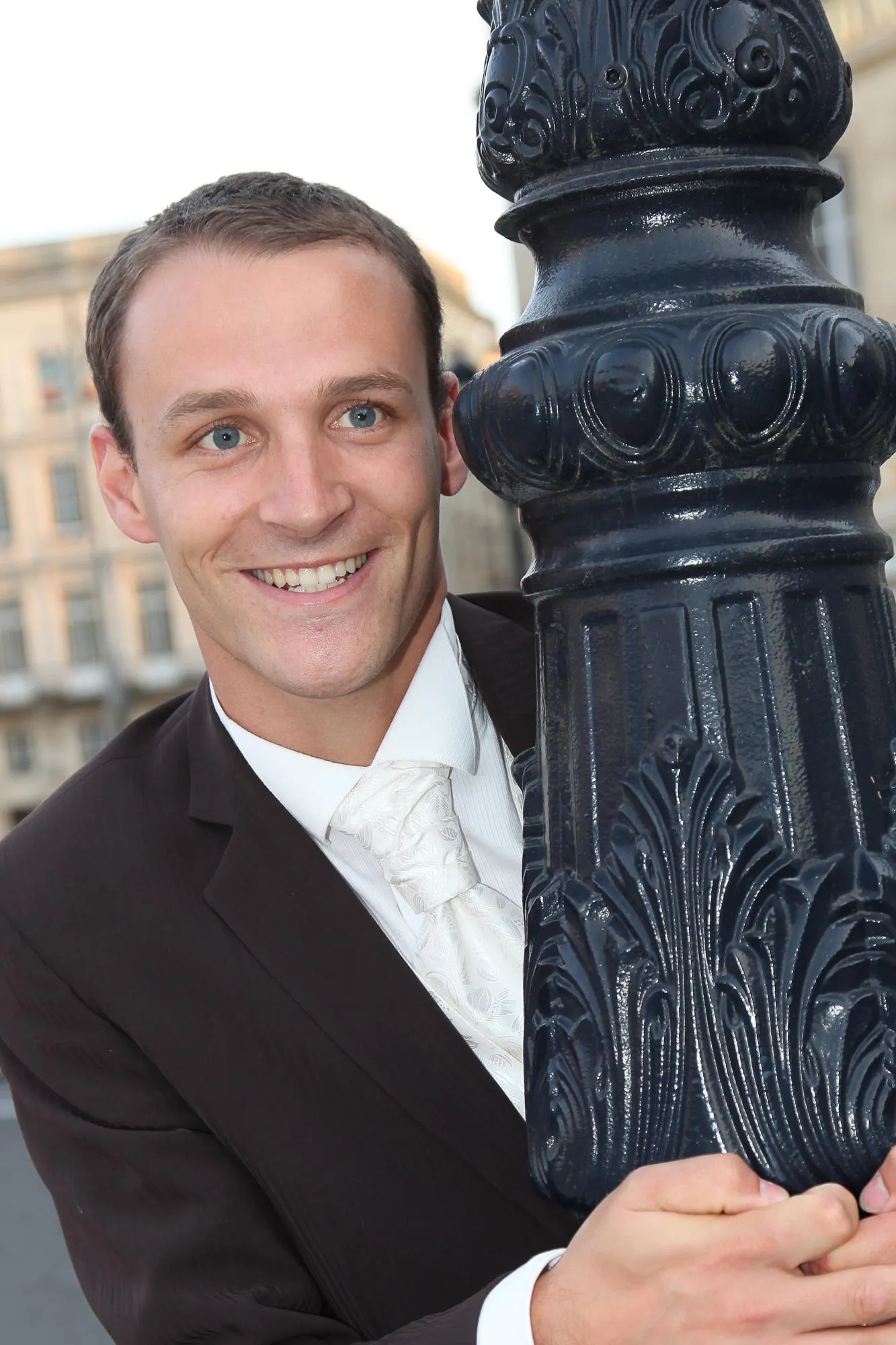 Portrait handsome man in suit tuxedo outdoor