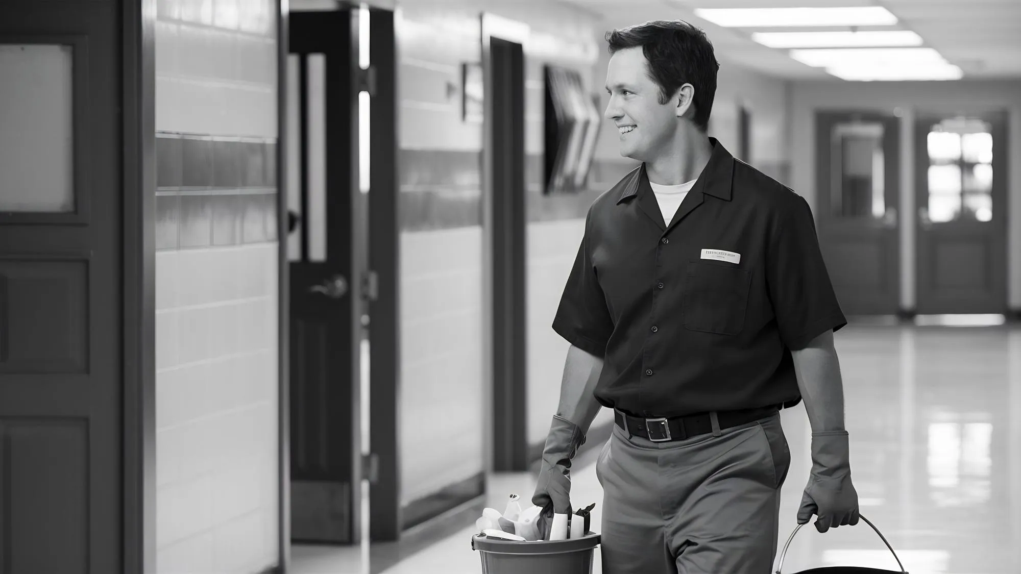 Side view of male janitor