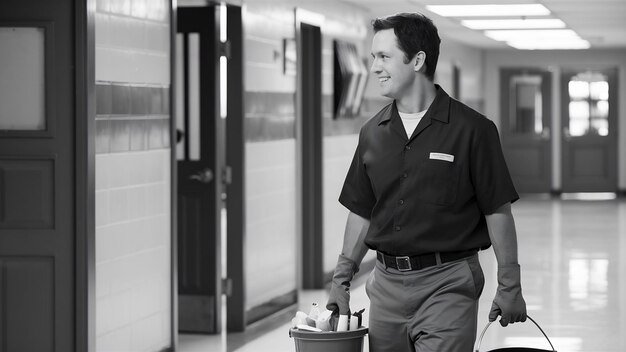 Side view of male janitor