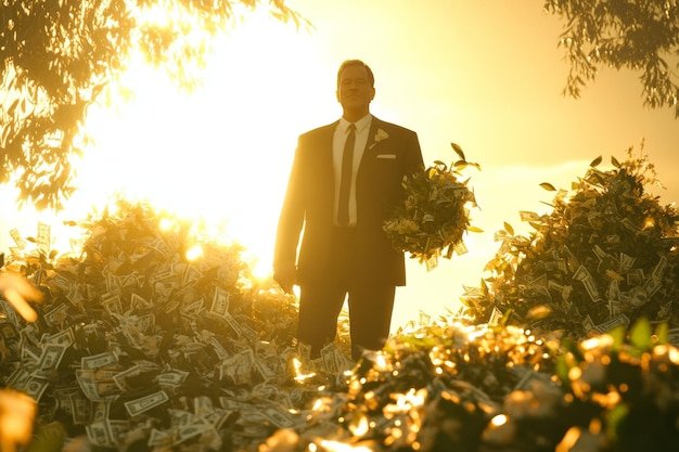 Silhouette of Businessman Contemplating at Sunset Symbolizing Strategic Thinking and Future Plannin