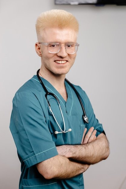 Smiling Doctor in Scrubs