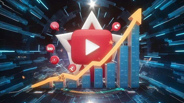Social media marketing analysis youtube channel grown 3d illustration