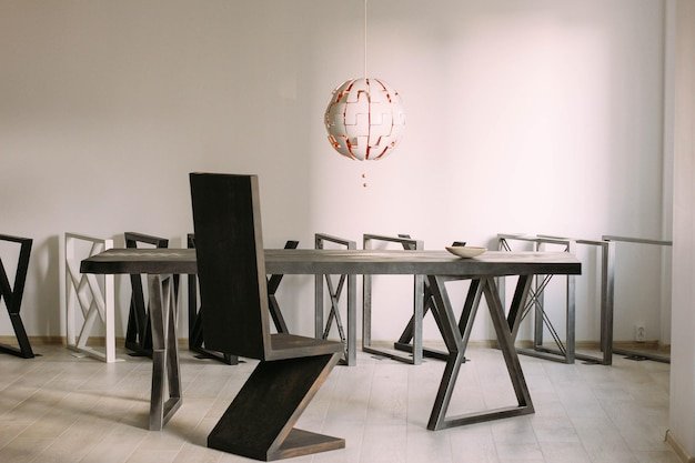 solid oak wooden furniture table on a steel