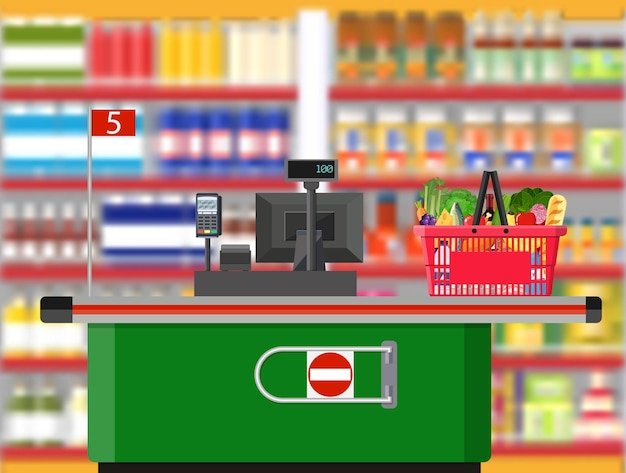 Supermarket interior Cashier counter workplace