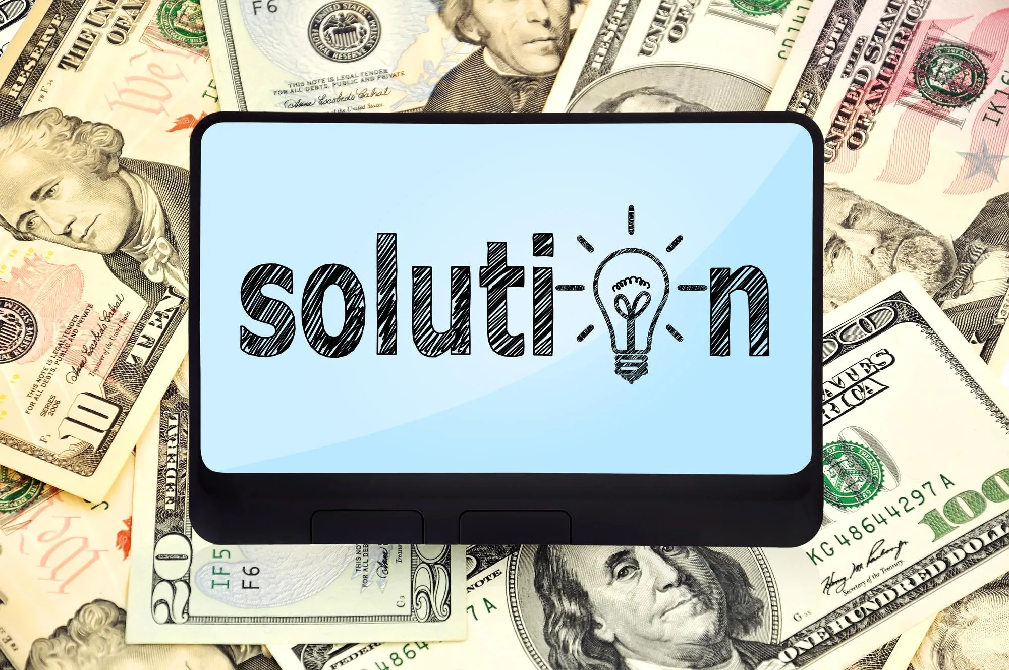 Tablet with solution symbol