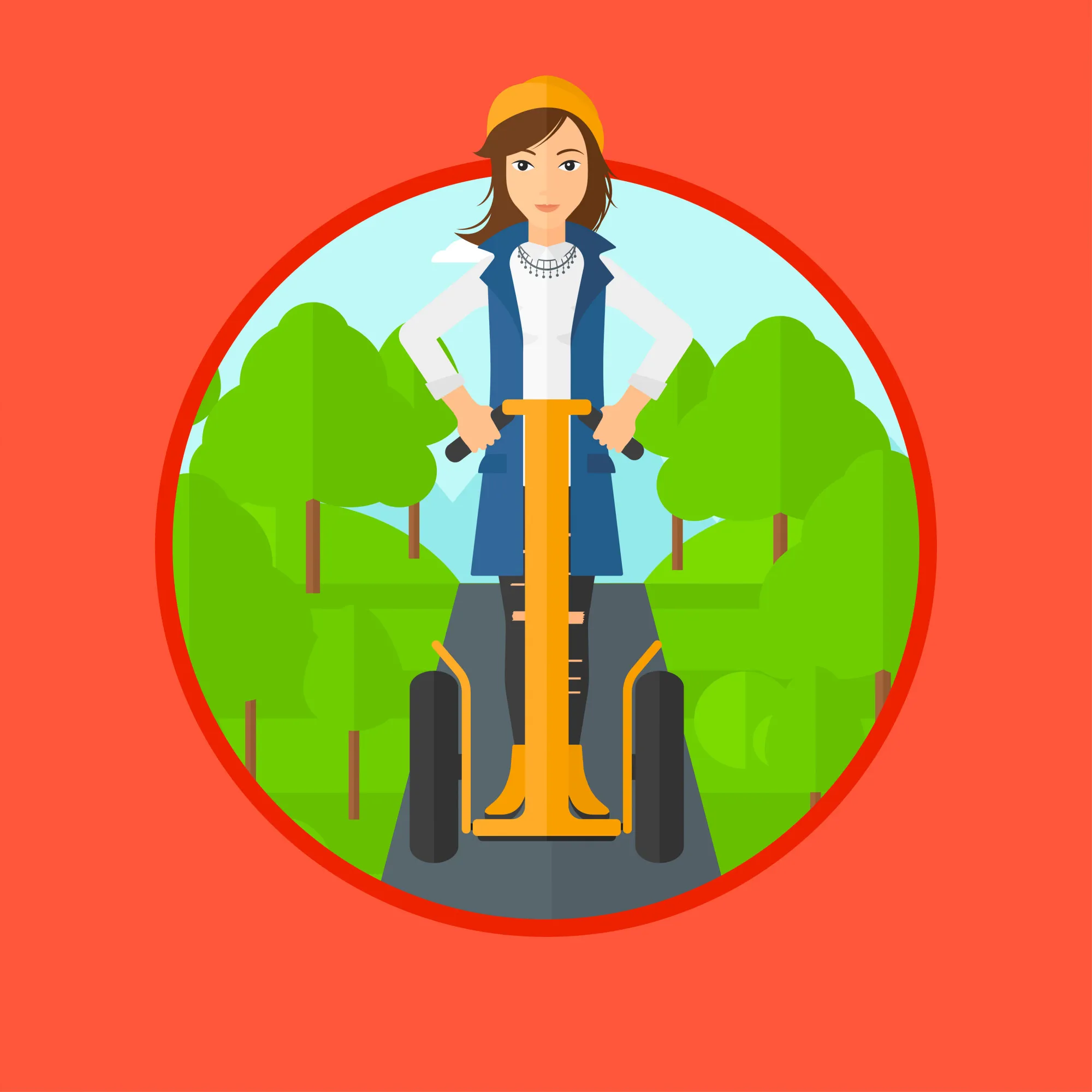 Woman driving electric scooter.