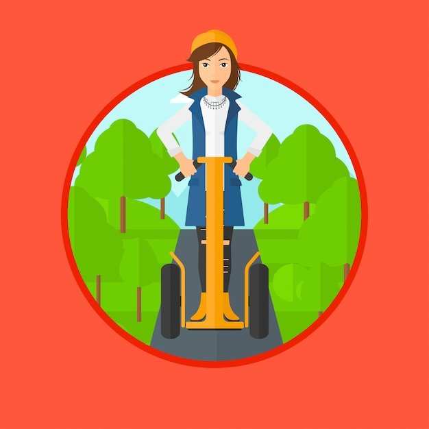 Woman driving electric scooter.