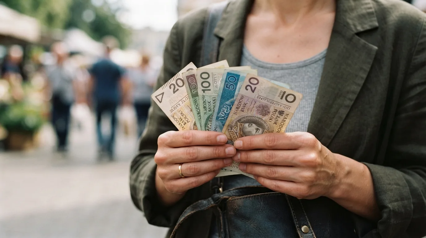 a person holding Polish zloty banknotes