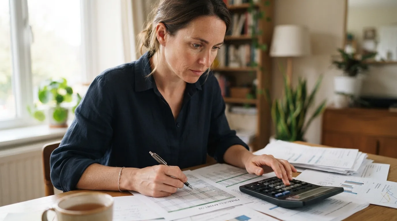 a person reviewing financial documents with a calculator