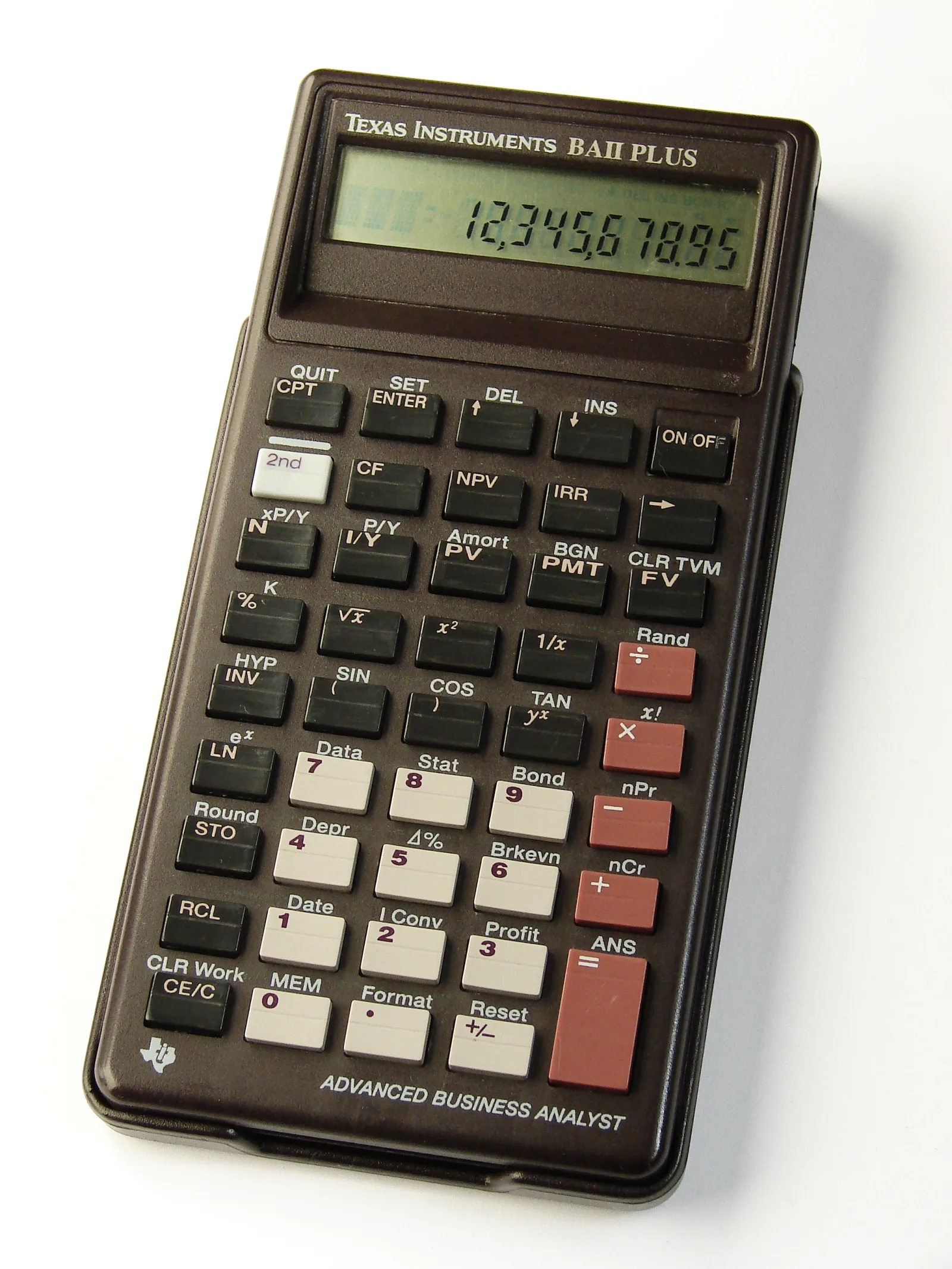 Texas Instruments Business Analyst II Plus (TI BA II PLUS) financial calculator.